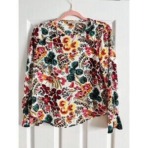 Ann Taylor LOFT XXS Women's White Multicolor Floral Ruffle Blouse Top